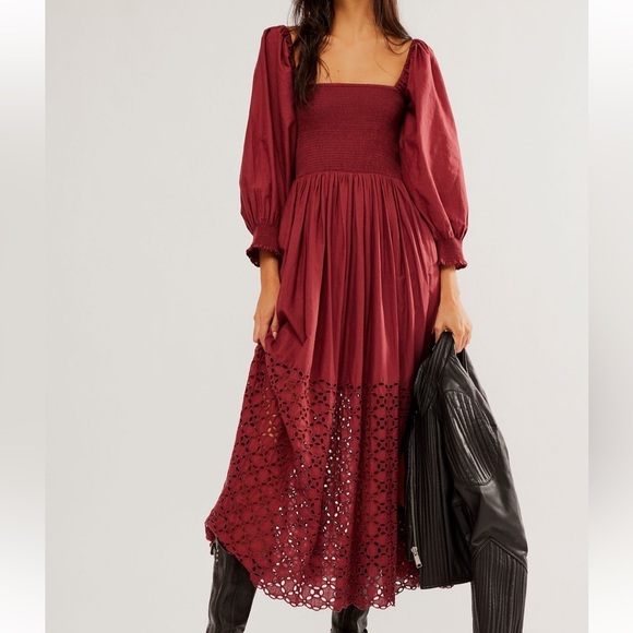 floral midi dress puff sleeves Yellow Floral Midi Dress by Free People | Puff Sleeve